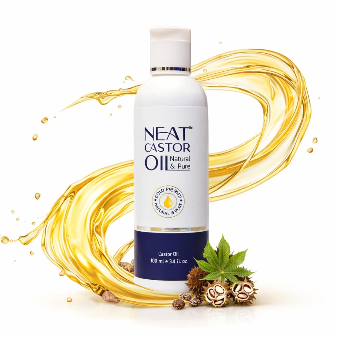 Neat Everyday Cold-Pressed 100% Pure Castor Oil 100 ml (Pack-1) Erand Oil for Hair, Skin, Nails, Lips Arandi Ka Tel for Moisturizes Scalp Parabens-Free All Hair & Skin Types