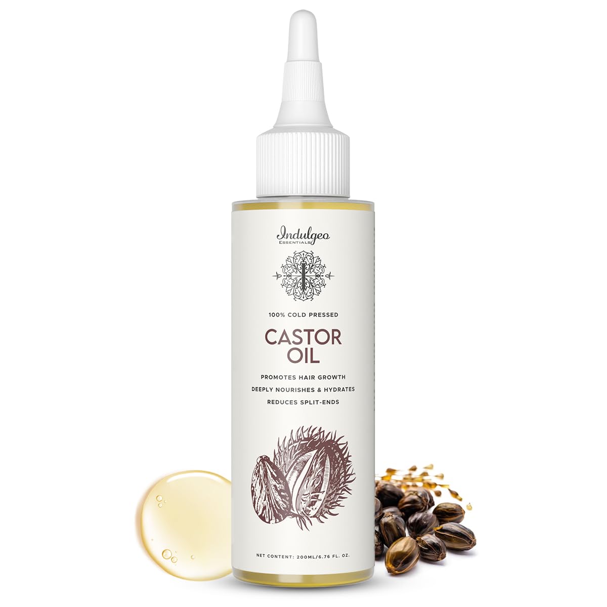 Indulgeo Essentials 100% Pure Cold Pressed Castor Oil Natural Arandi Oil for Hair Growth, Skin Hydration & Nail Care